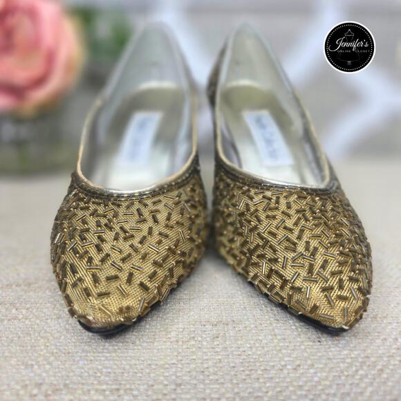 Dyeables Private Collection Vintage Gold Zazzle Mesh Beaded Pumps/Heels Size 7B - Picture 3 of 15